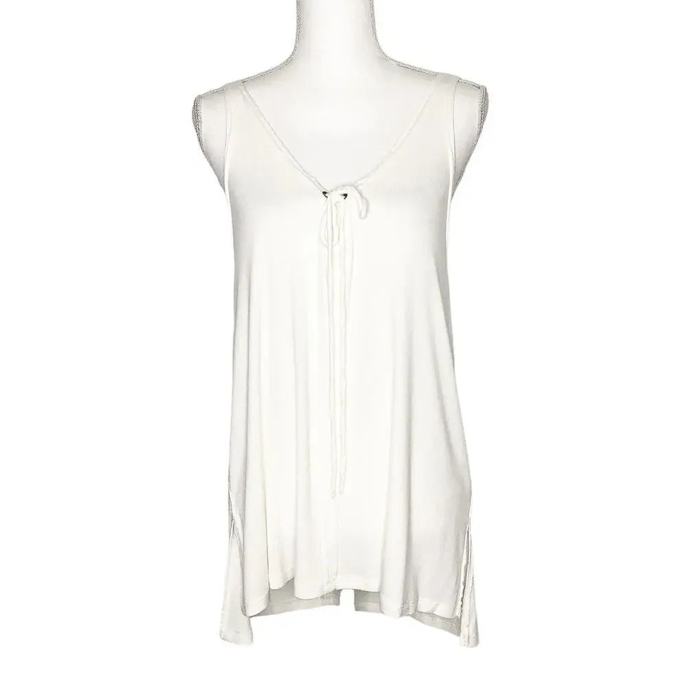 We The Free Scarlett Ivory Ribbed Relaxed Tank Top Lace Up Medium